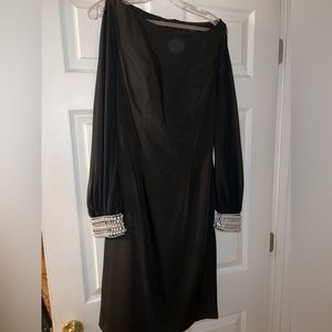 Mac Duggal Black Pearl and Rhinestone cuffs Cocktail Dress size 12